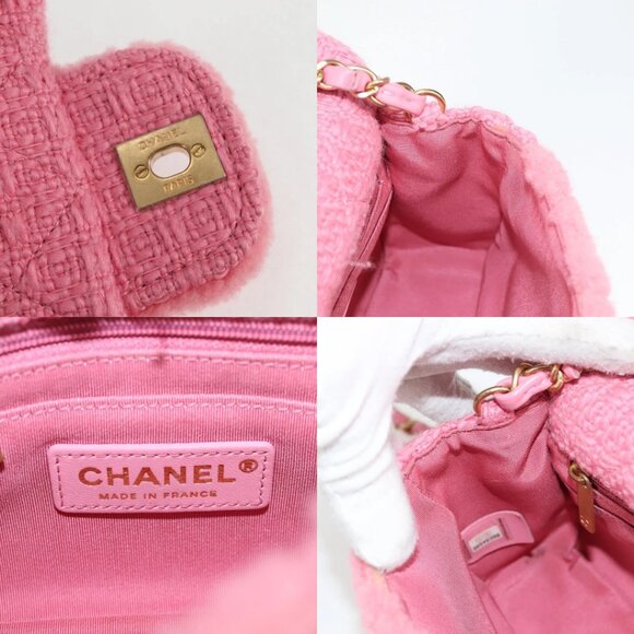 CHANEL Matelasse Chain Shoulder Bag Wool Pink Gold CC Auth 128240M - Picture 14 of 15